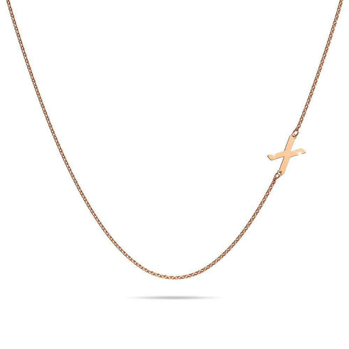 Bold Alphabet Letter Initial Charm Necklace in Rose Gold Tone